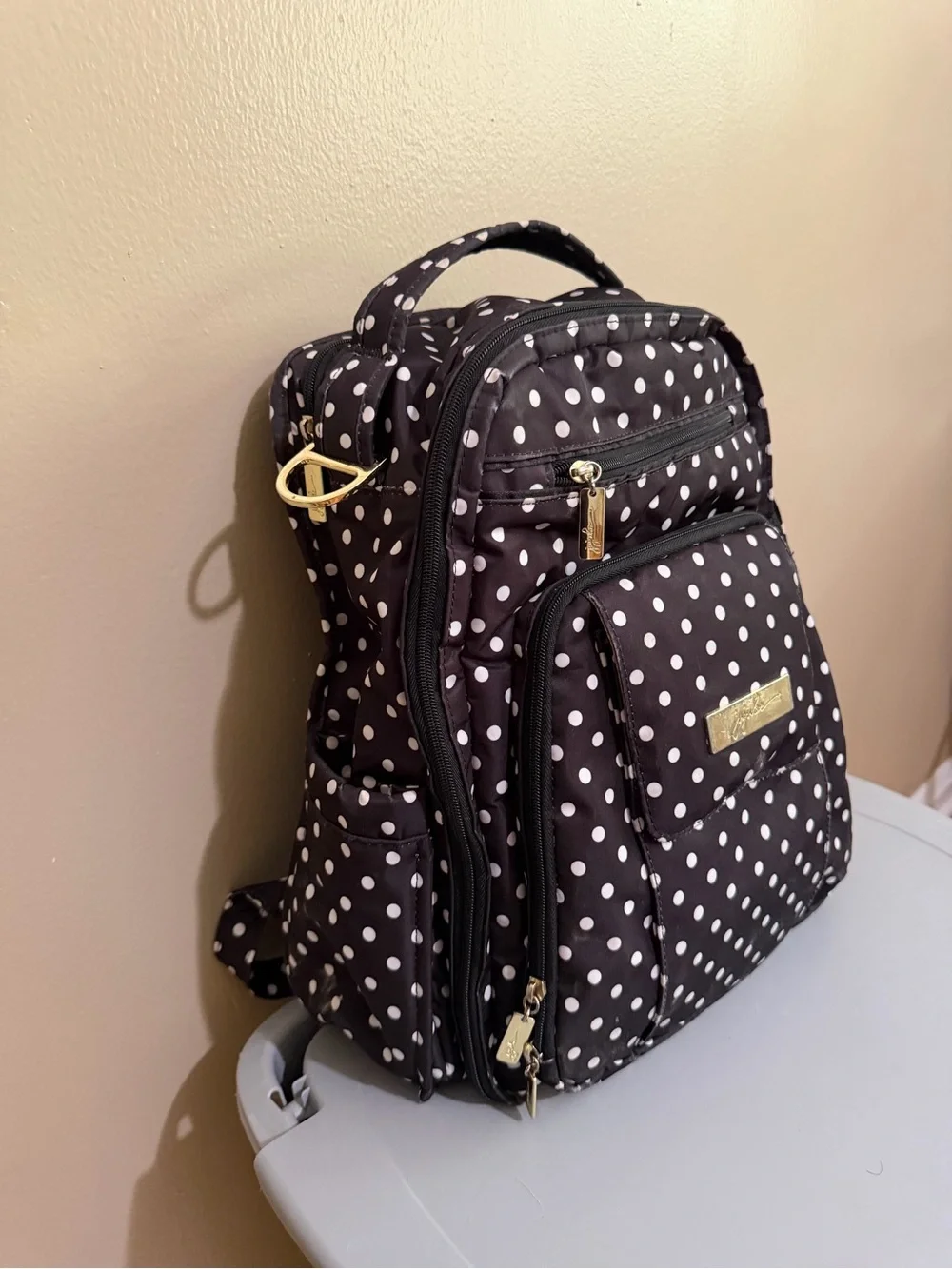 Ju-Ju-Be Black and White Polka Dot Diaper Backpack